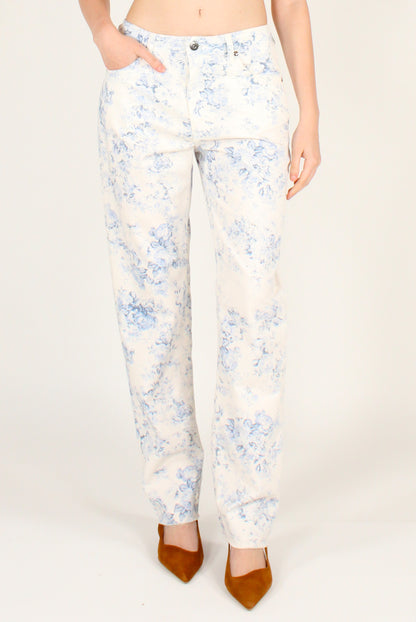 Pantaloni a Sigaretta Denim Stampa Floreale