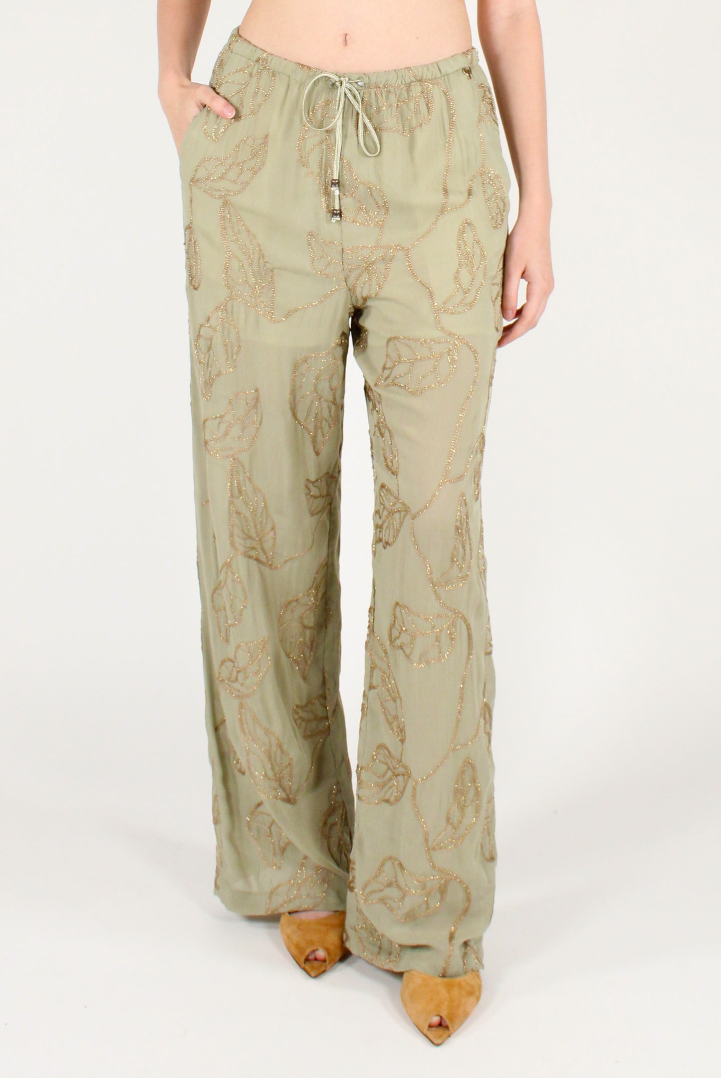 Pantaloni Ricami Dorati All Over