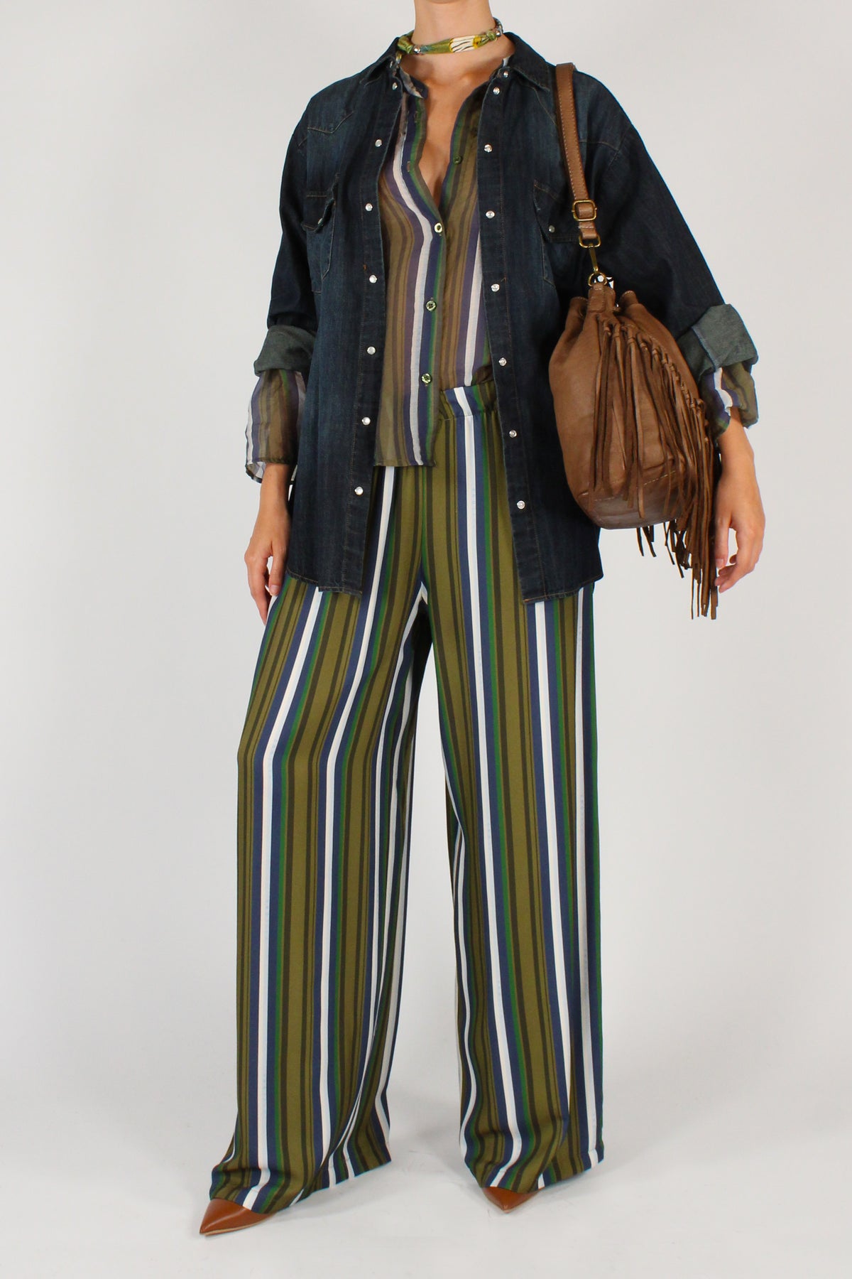 Pantaloni a Palazzo a Righe Sfondo Verde