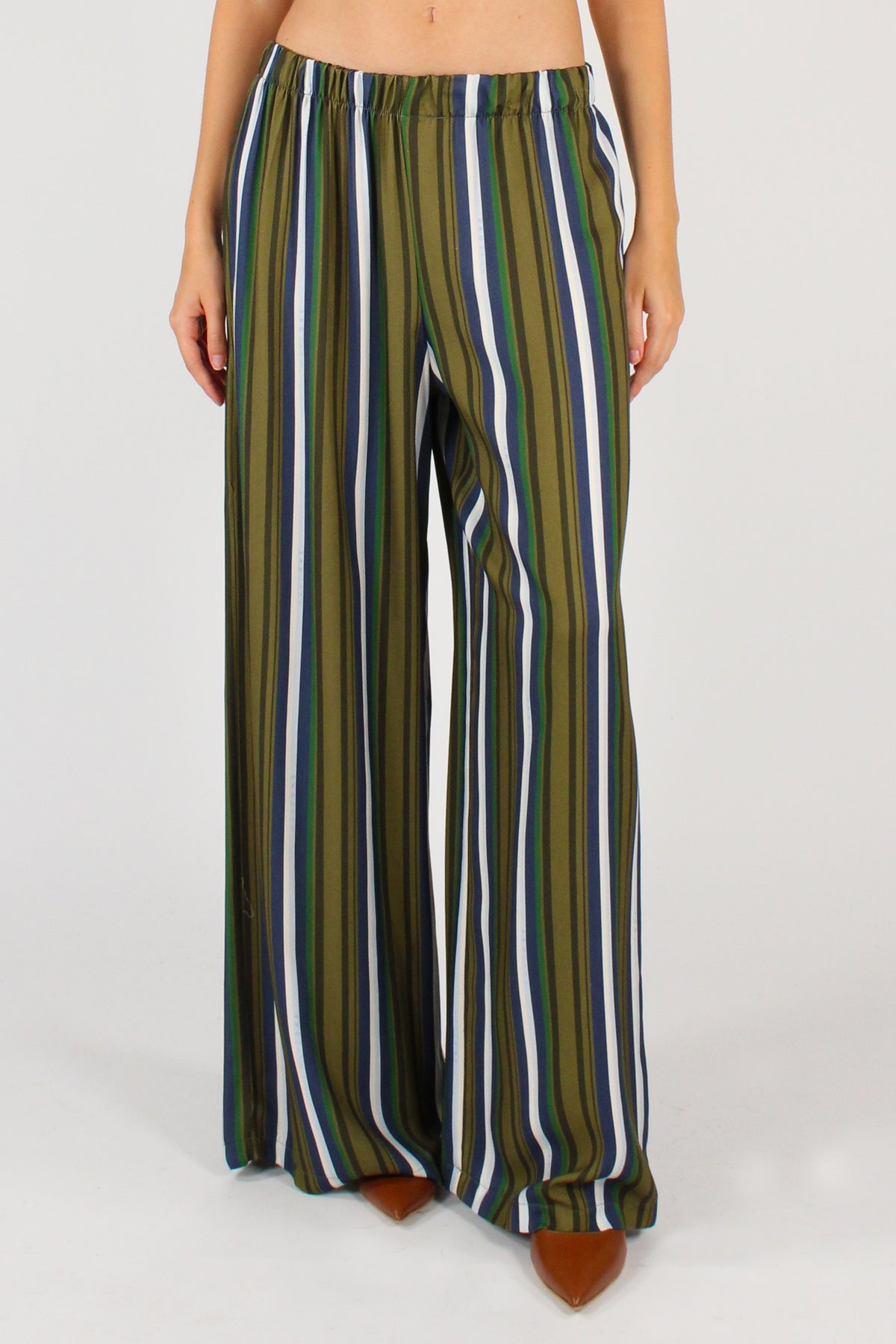 Pantaloni a Palazzo a Righe Sfondo Verde