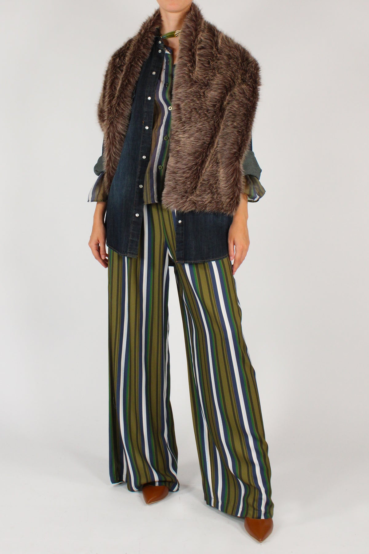 Pantaloni a Palazzo a Righe Sfondo Verde