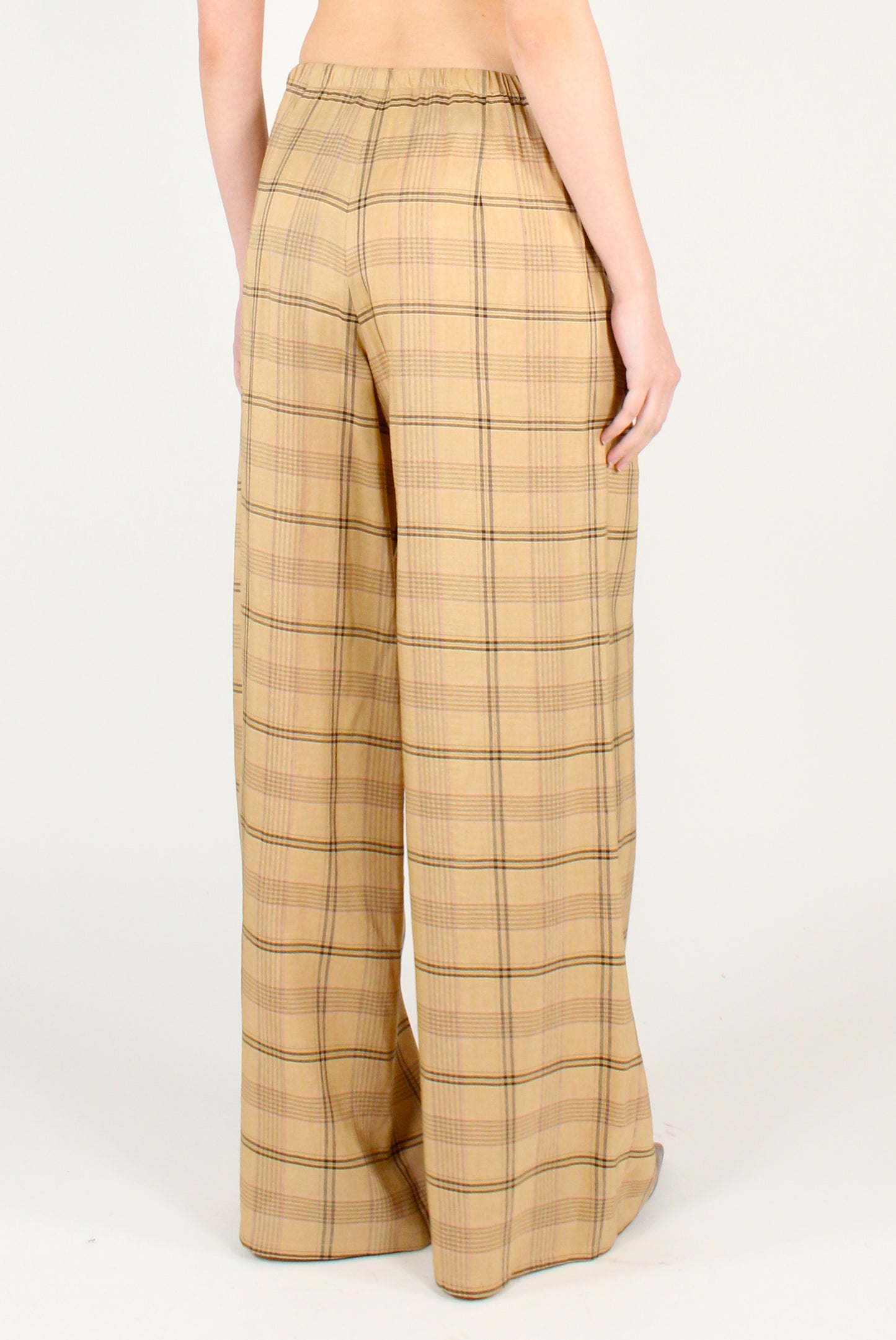Pantaloni Palazzo Stampa Tartan Viscosa e Lino