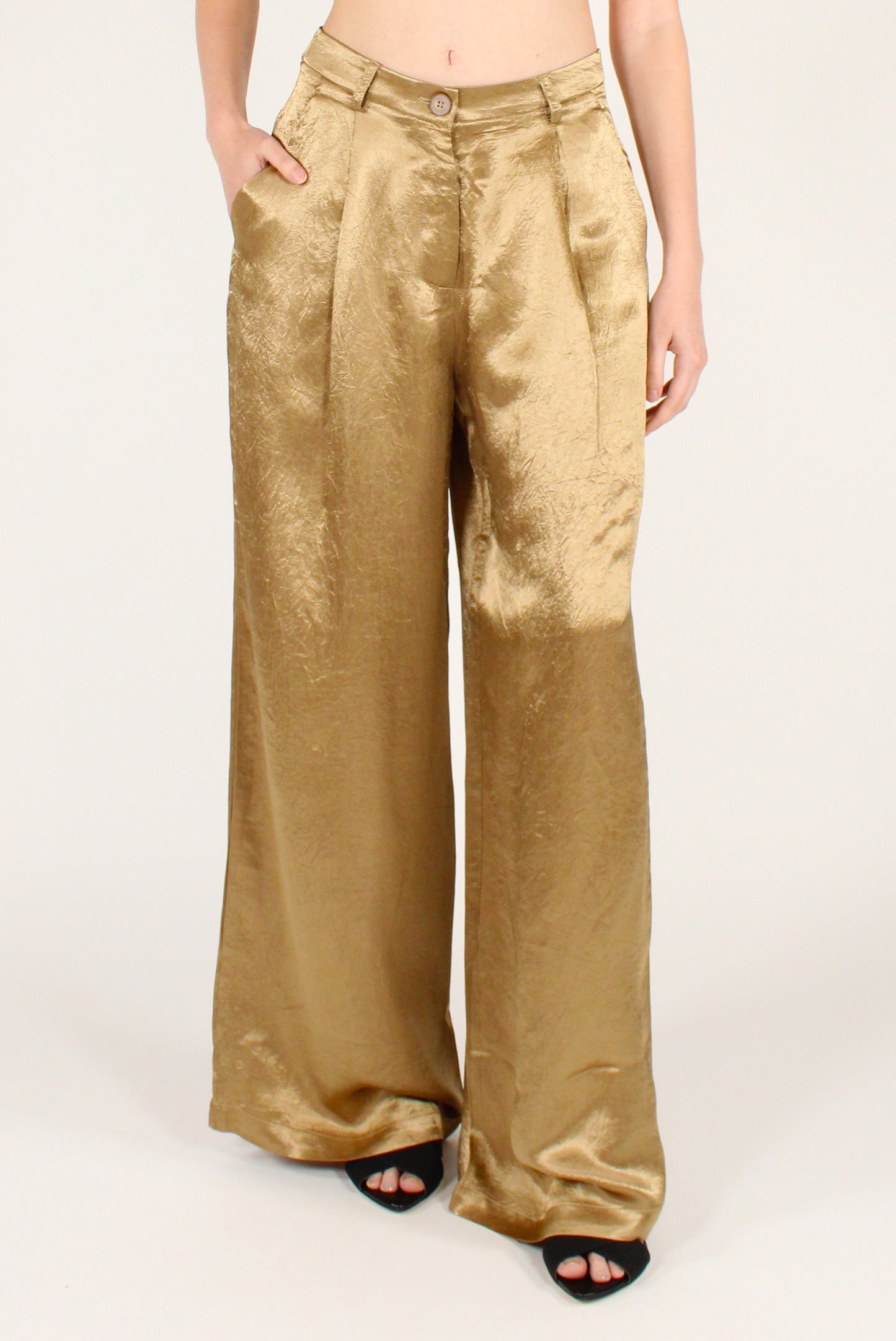 Pantaloni a Palazzo Metallizzati con Pinces
