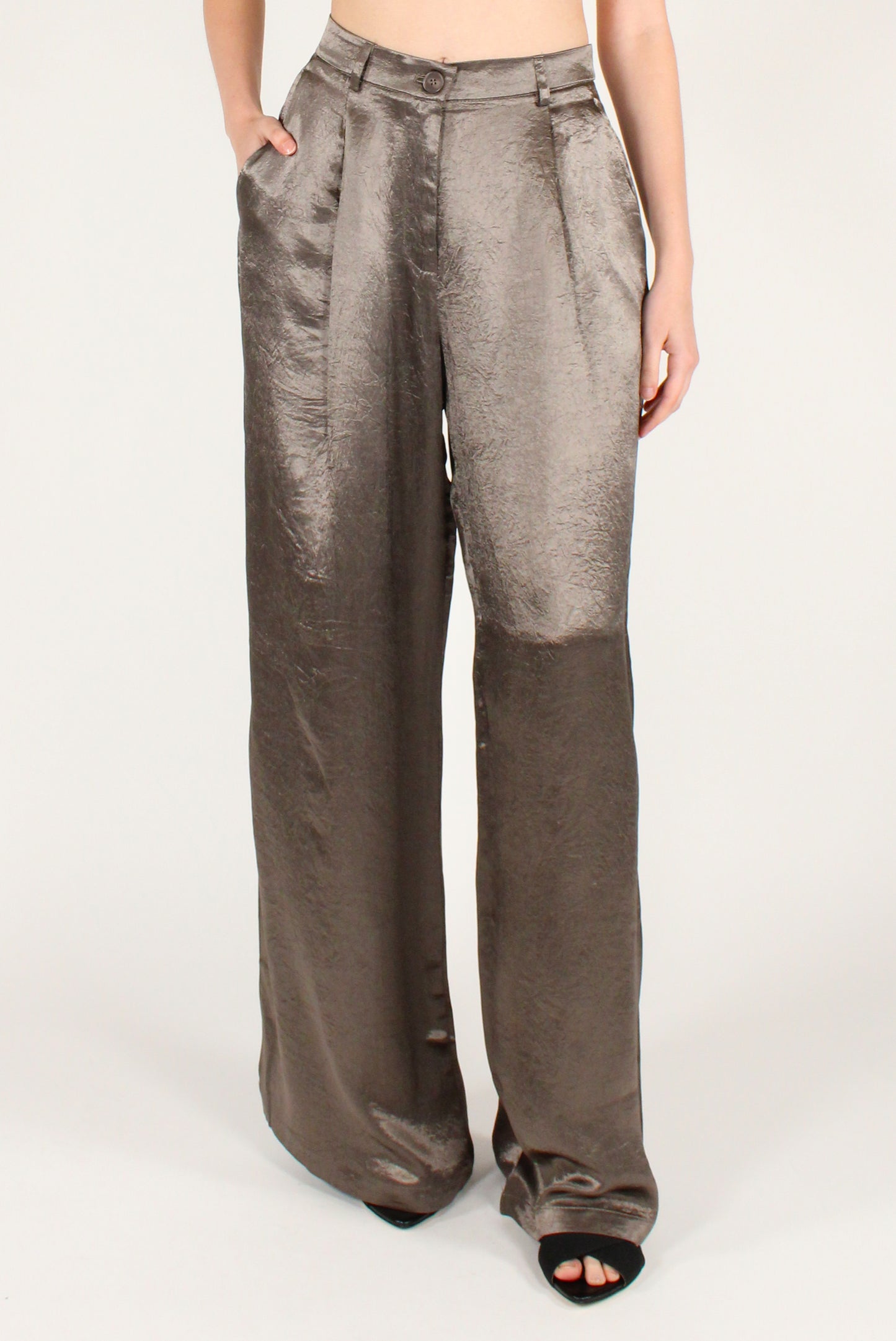 Pantaloni a Palazzo Metallizzati con Pinces