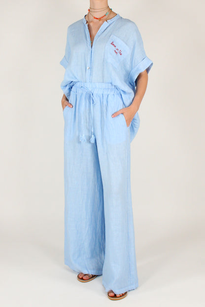 Camicia in Lino con Ricamo "Love in The Sun"