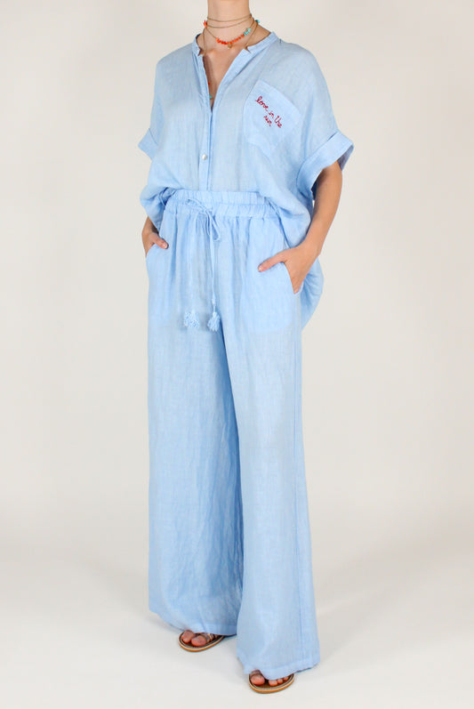 Camicia in Lino con Ricamo "Love in The Sun"