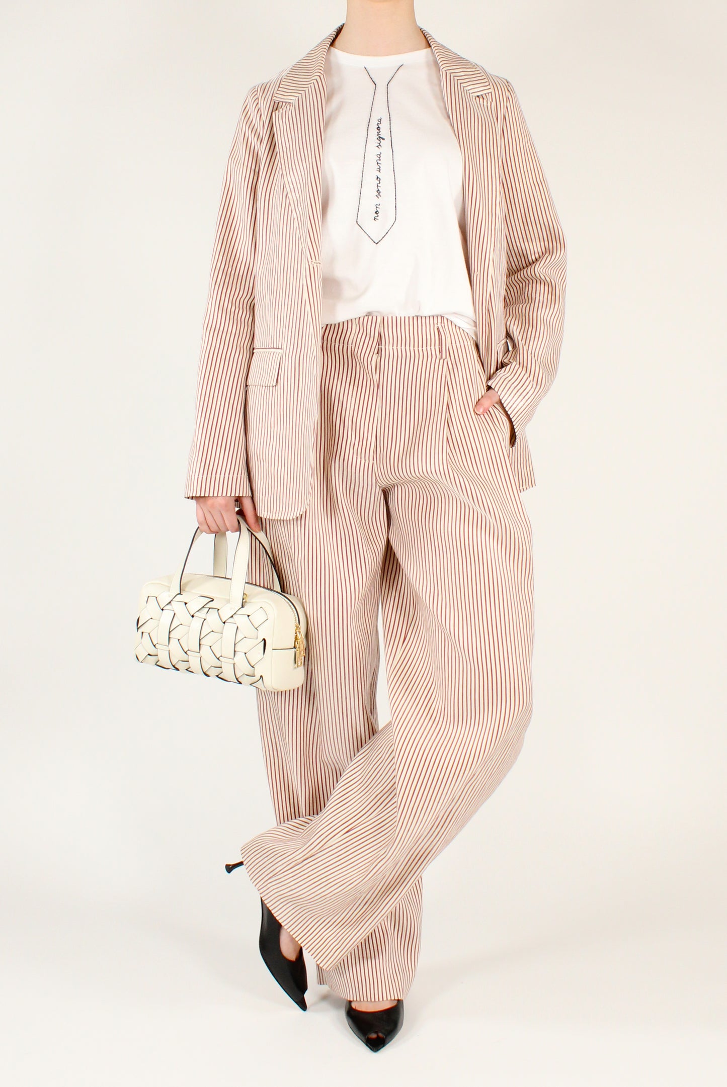 Pantaloni a Righe Misto Lino con Pinces