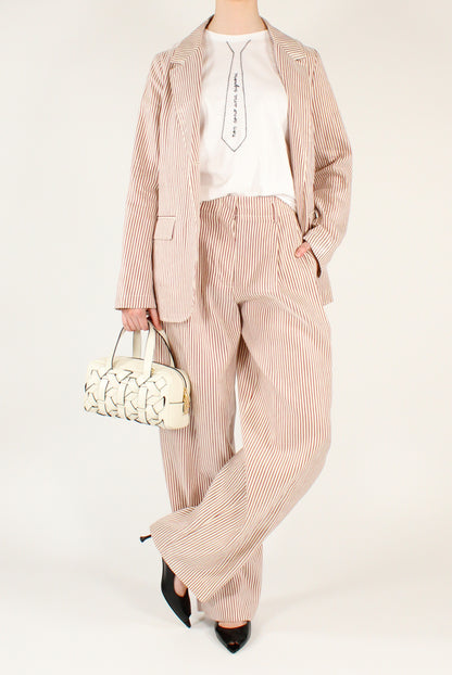 Pantaloni a Righe Misto Lino con Pinces