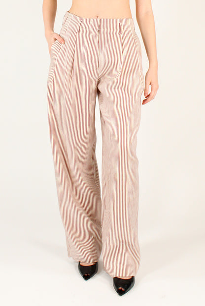 Pantaloni a Righe Misto Lino con Pinces