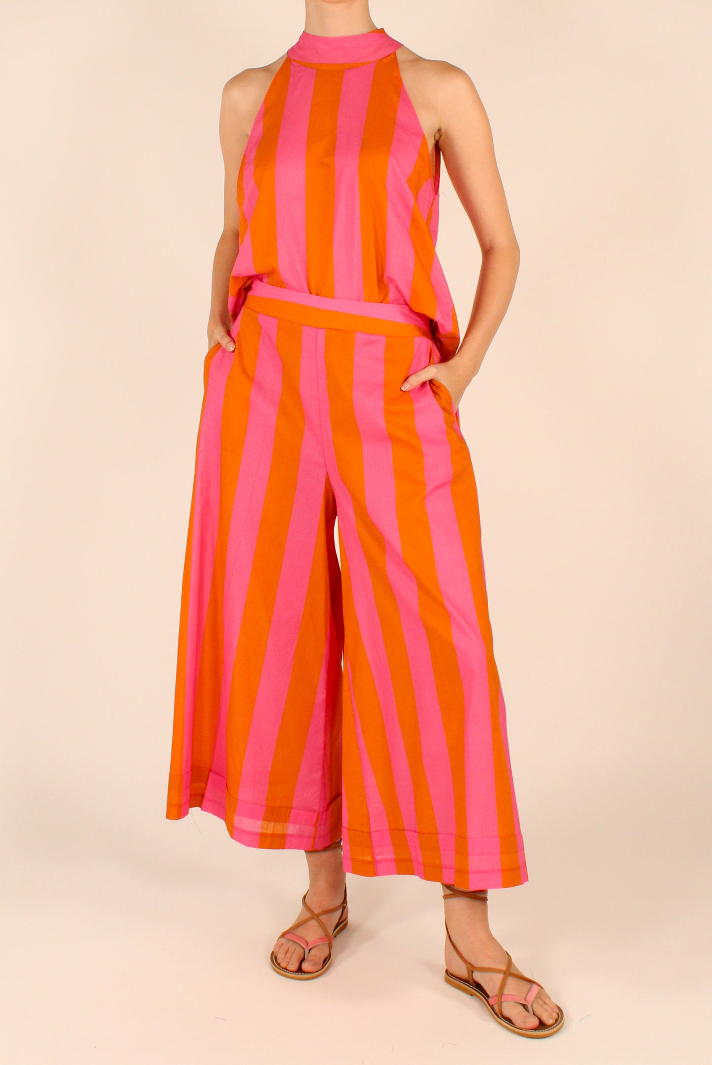 Pantaloni Ampi a Righe in Mussola di Cotone