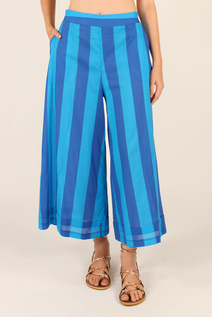 Pantaloni Ampi a Righe in Mussola di Cotone