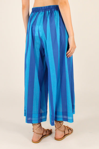 Pantaloni Ampi a Righe in Mussola di Cotone