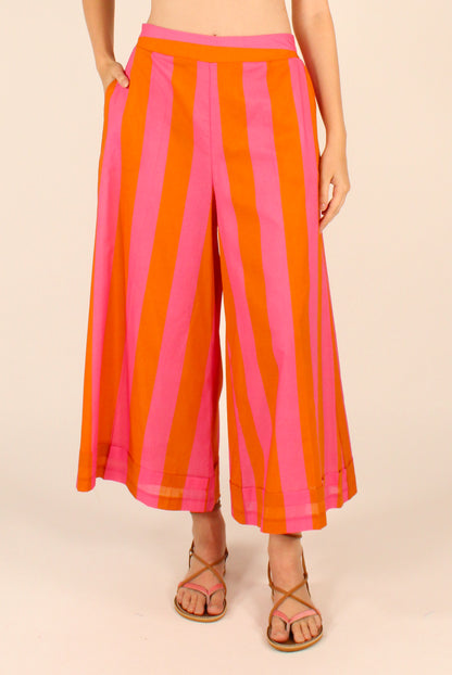 Pantaloni Ampi a Righe in Mussola di Cotone