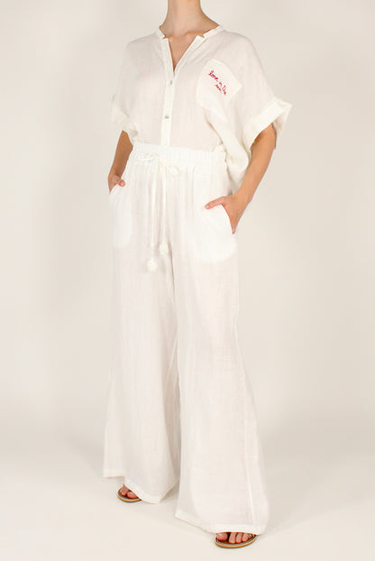 Pantaloni in Lino Ricamo "Love in the Sun"