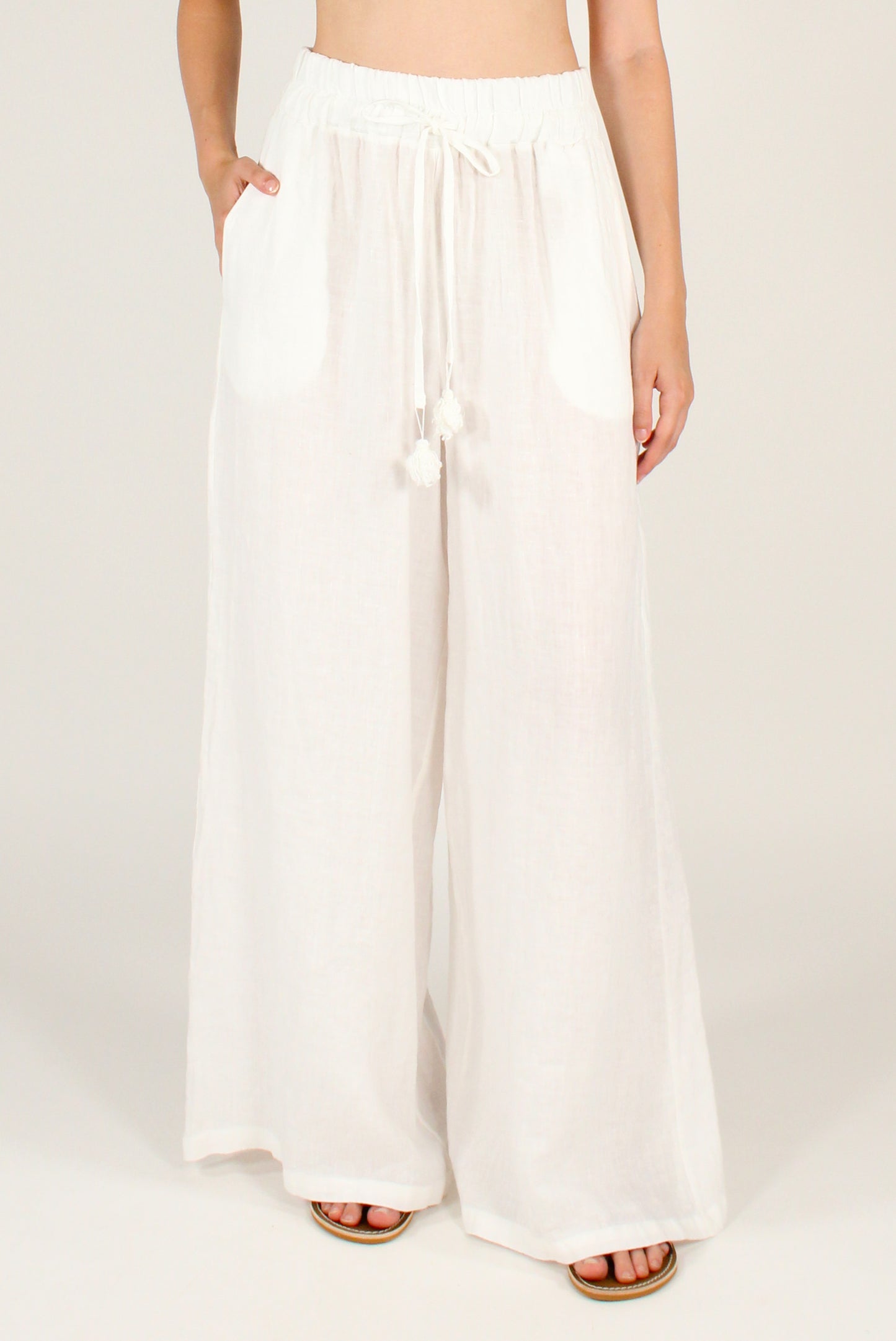 Pantaloni in Lino Ricamo "Love in the Sun"