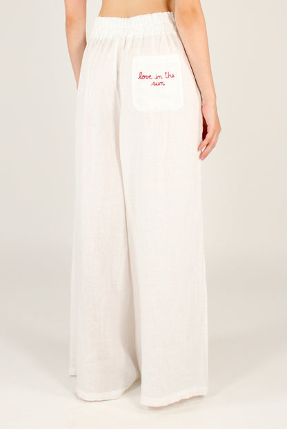 Pantaloni in Lino Ricamo "Love in the Sun"