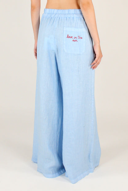Pantaloni in Lino Ricamo "Love in the Sun"
