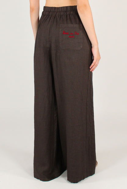 Pantaloni in Lino Ricamo "Love in the Sun"