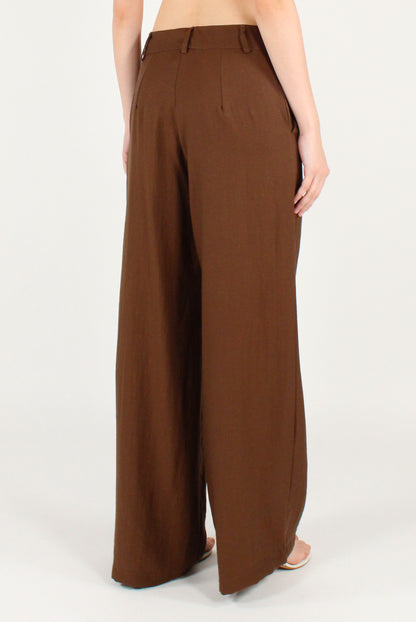 Pantaloni a Gamba Dritta Misto Viscosa e Lino