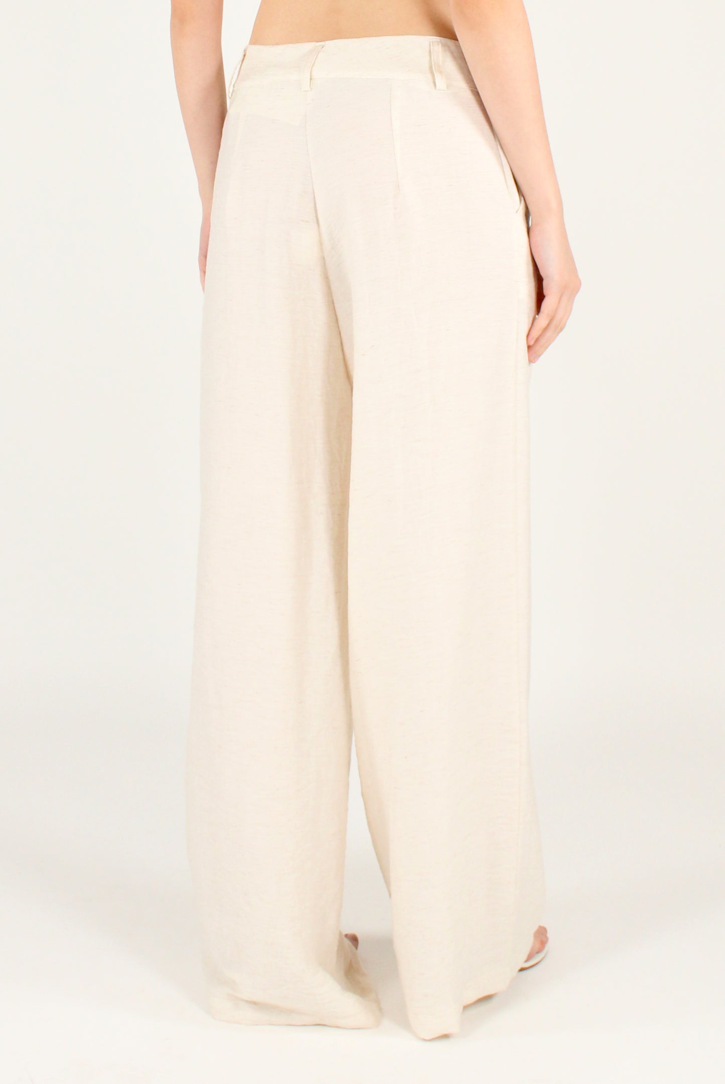Pantaloni a Gamba Dritta Misto Viscosa e Lino