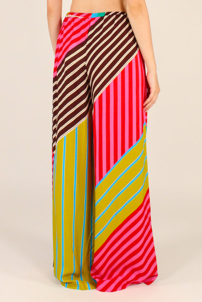 Pantaloni a Palazzo Fantasia a Righe Patchwork