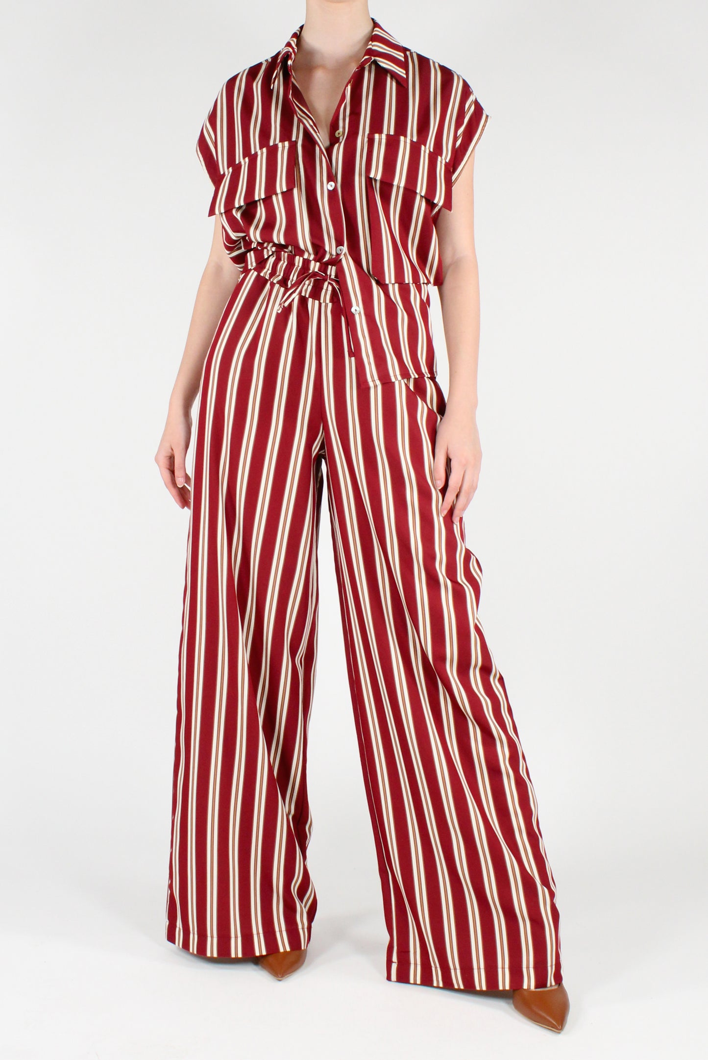 Camicia Smanicata a Righe con Tasche