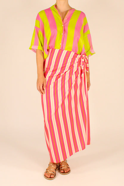 Camicia Over Righe Fucsia/Lime