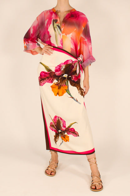 Gonna Lunga Stampa Orchidea Fucsia