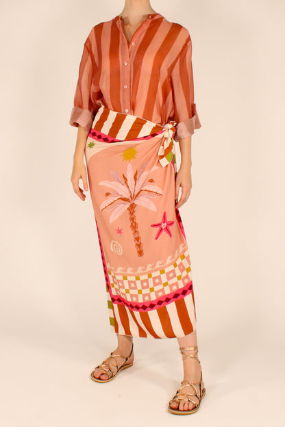 Camicia Stampa a Righe Rosa/Arancio