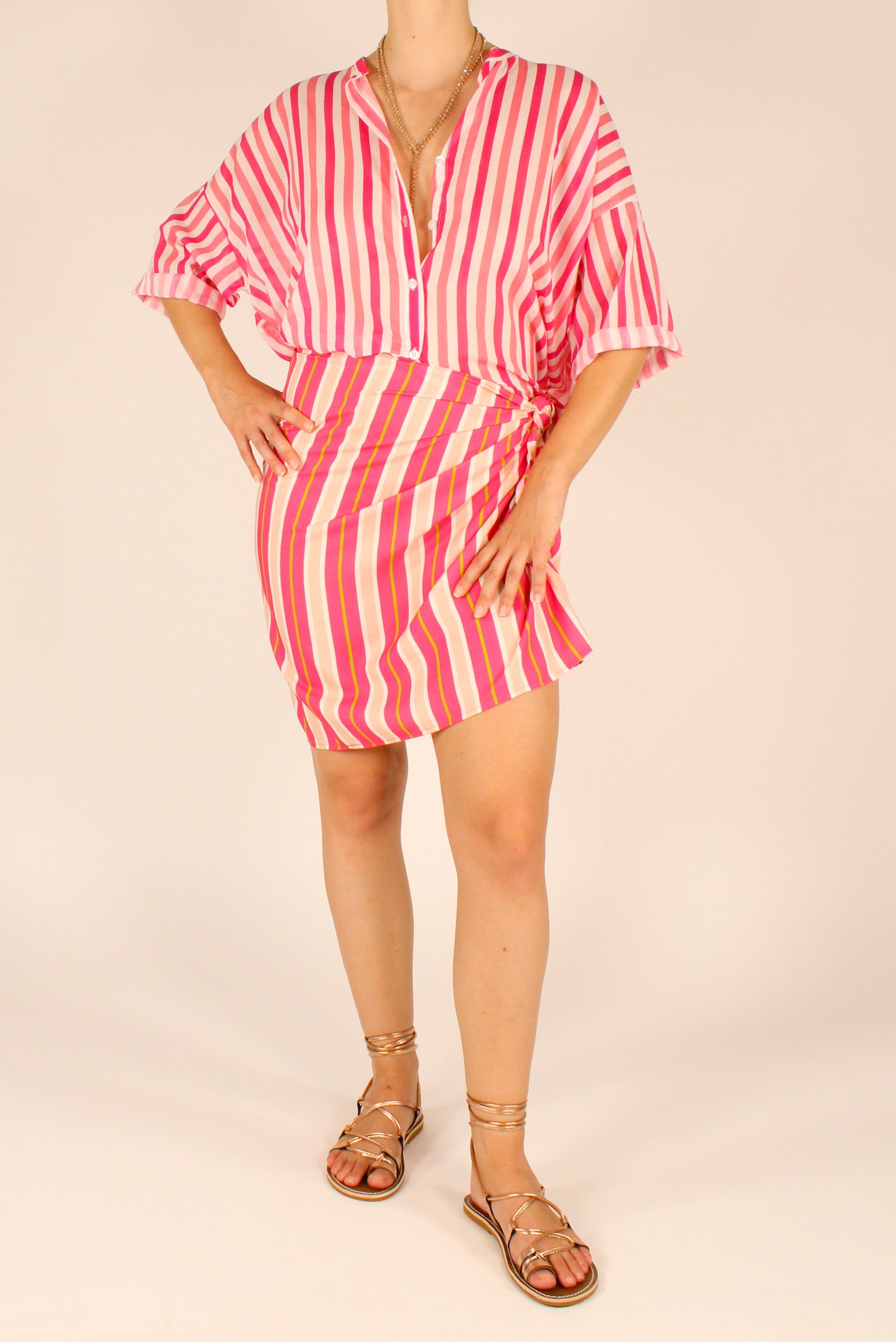 Camicia Over a Righe Rosa
