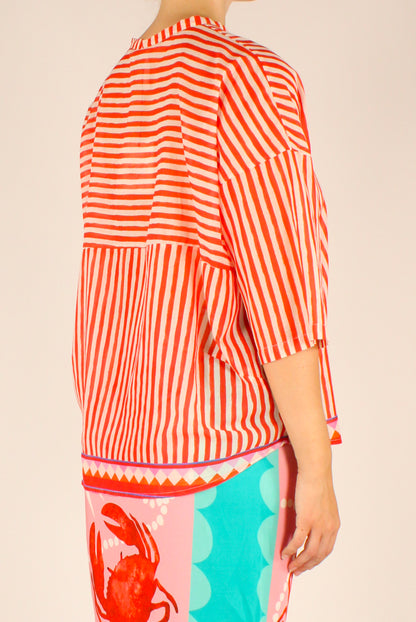 Camicia Over a Righe Bianco Arancio