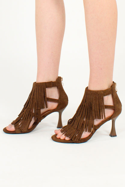 Sandali in Pelle Scamosciata con Frange