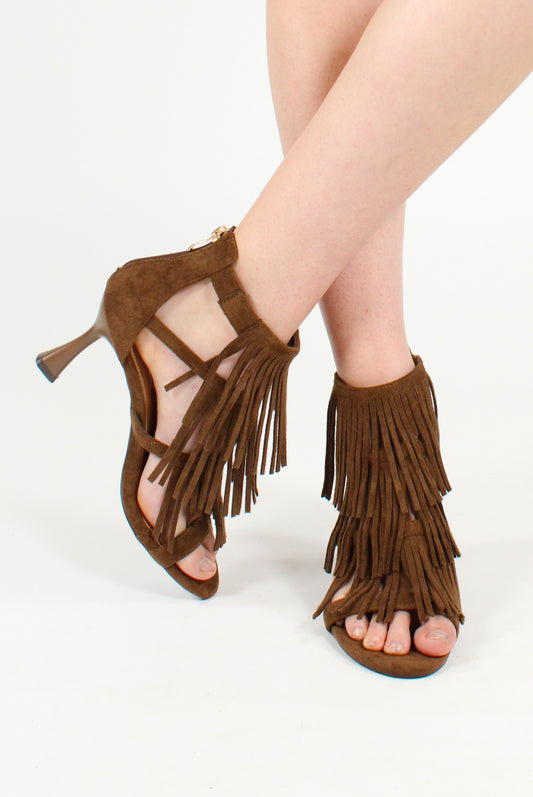 Sandali in Pelle Scamosciata con Frange