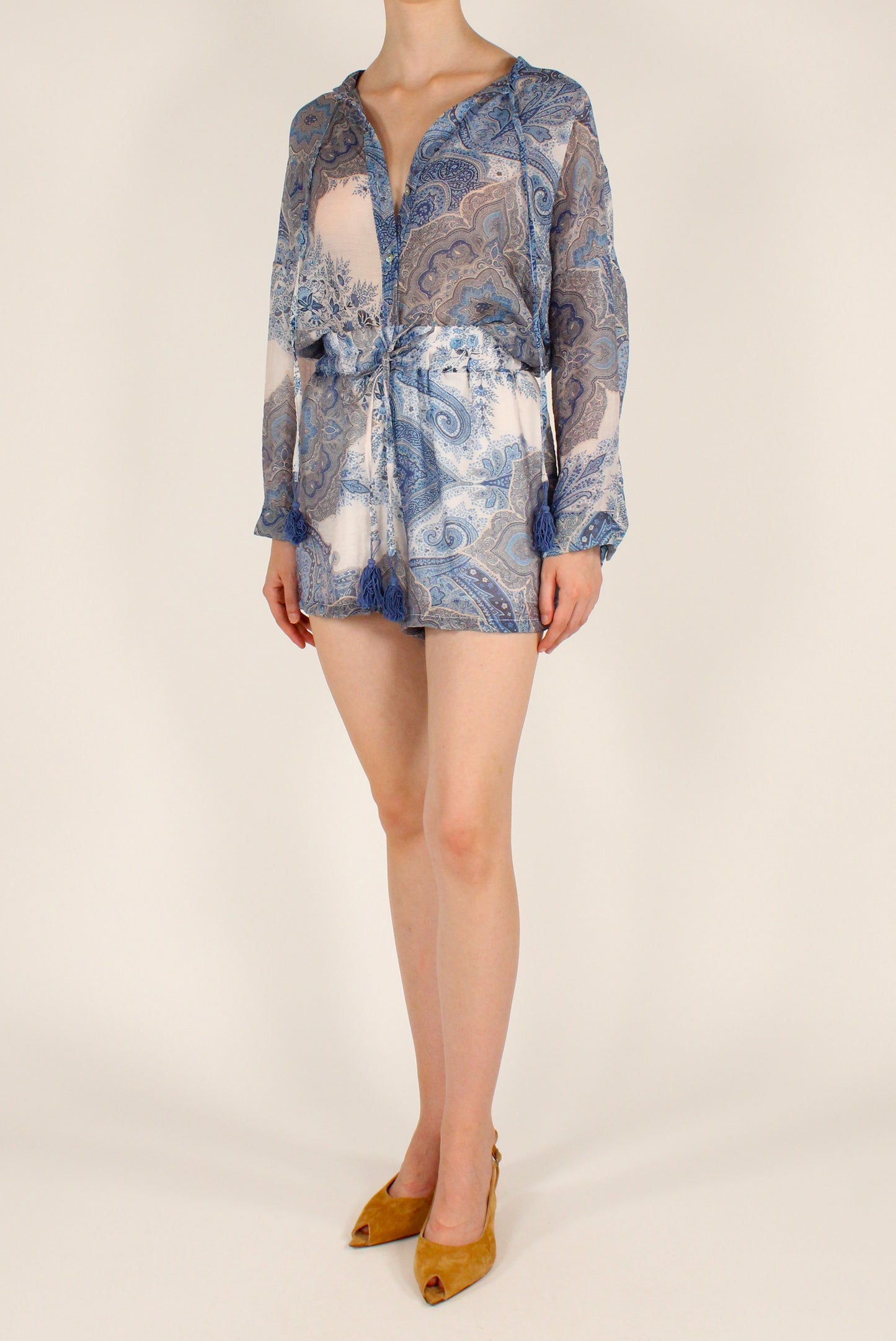 Shorts in Mussola di Lyocell Fantasia Blu