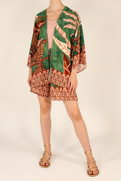 Camicia Kimono Stampa Fantasia su Sfondo Verde