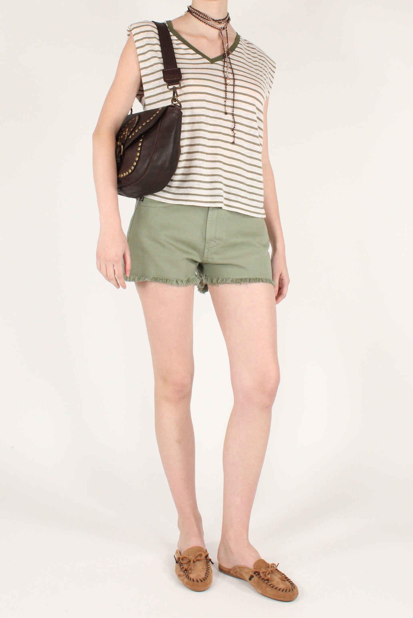 T-shirt a Righe Misto Lino
