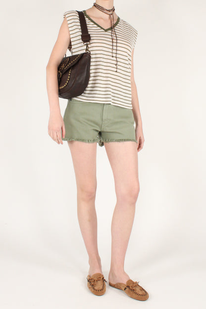 T-shirt a Righe Misto Lino