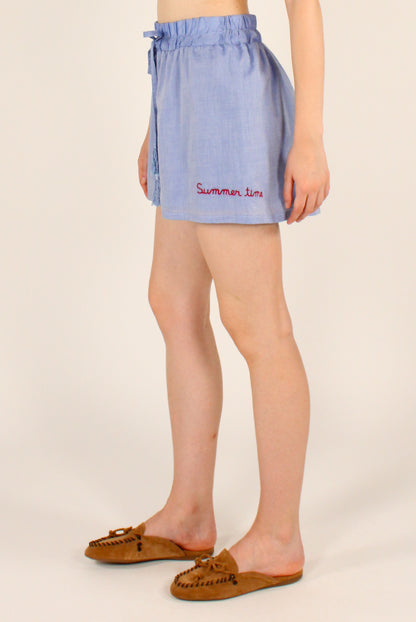 Shorts in Mussola di Cotone Ricamo "Summer Time"