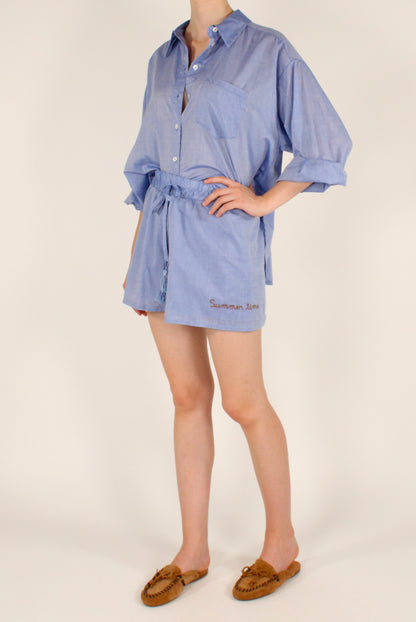 Shorts in Mussola di Cotone Ricamo "Summer Time"