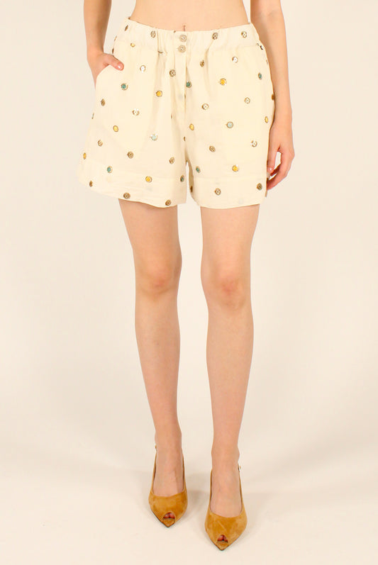 Shorts con Paillettes e Ricami