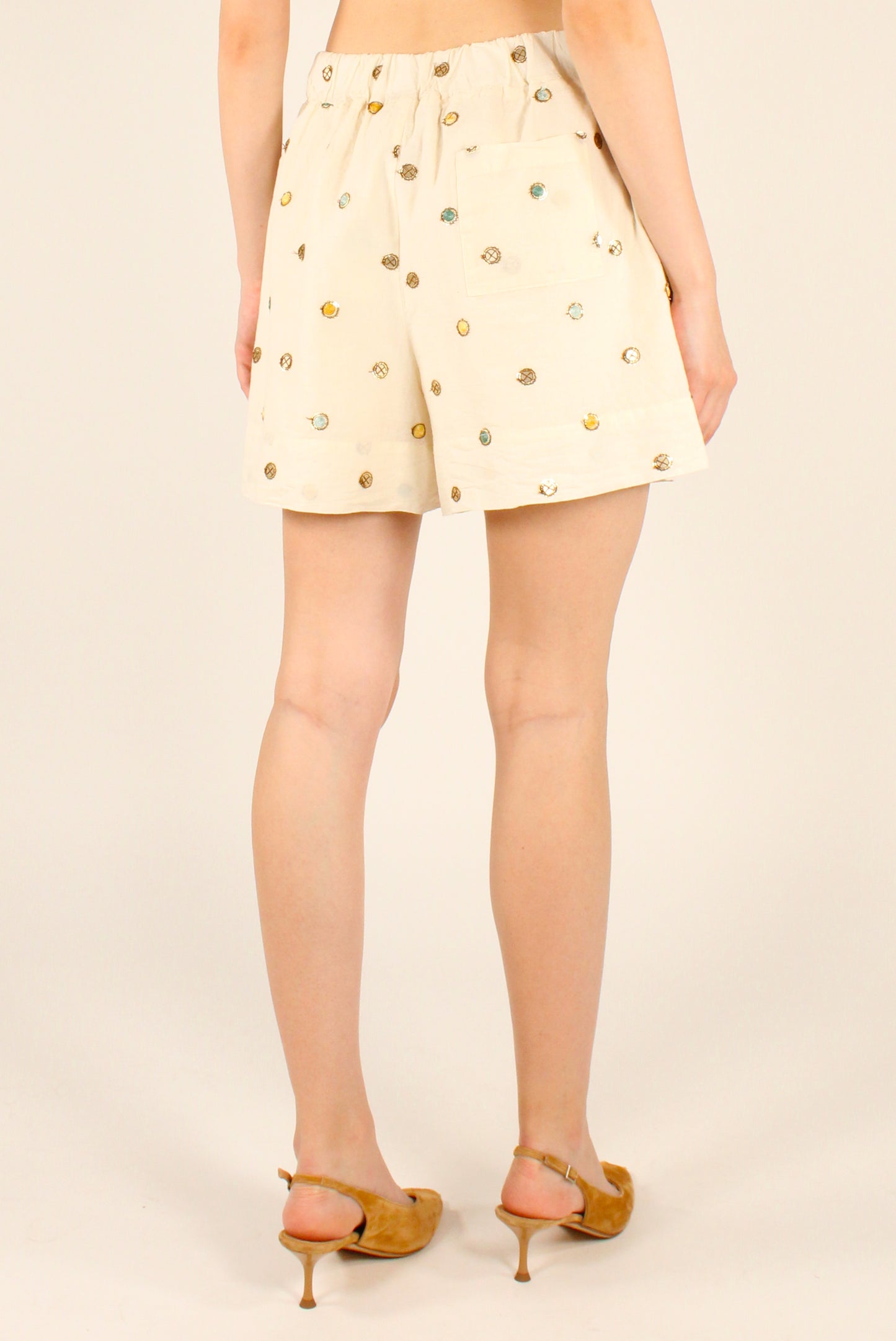 Shorts con Paillettes e Ricami