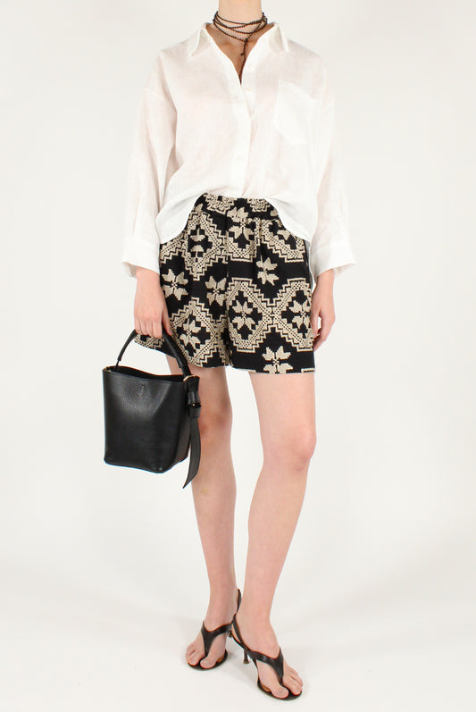 Shorts in Cotone Ricami a Contrasto