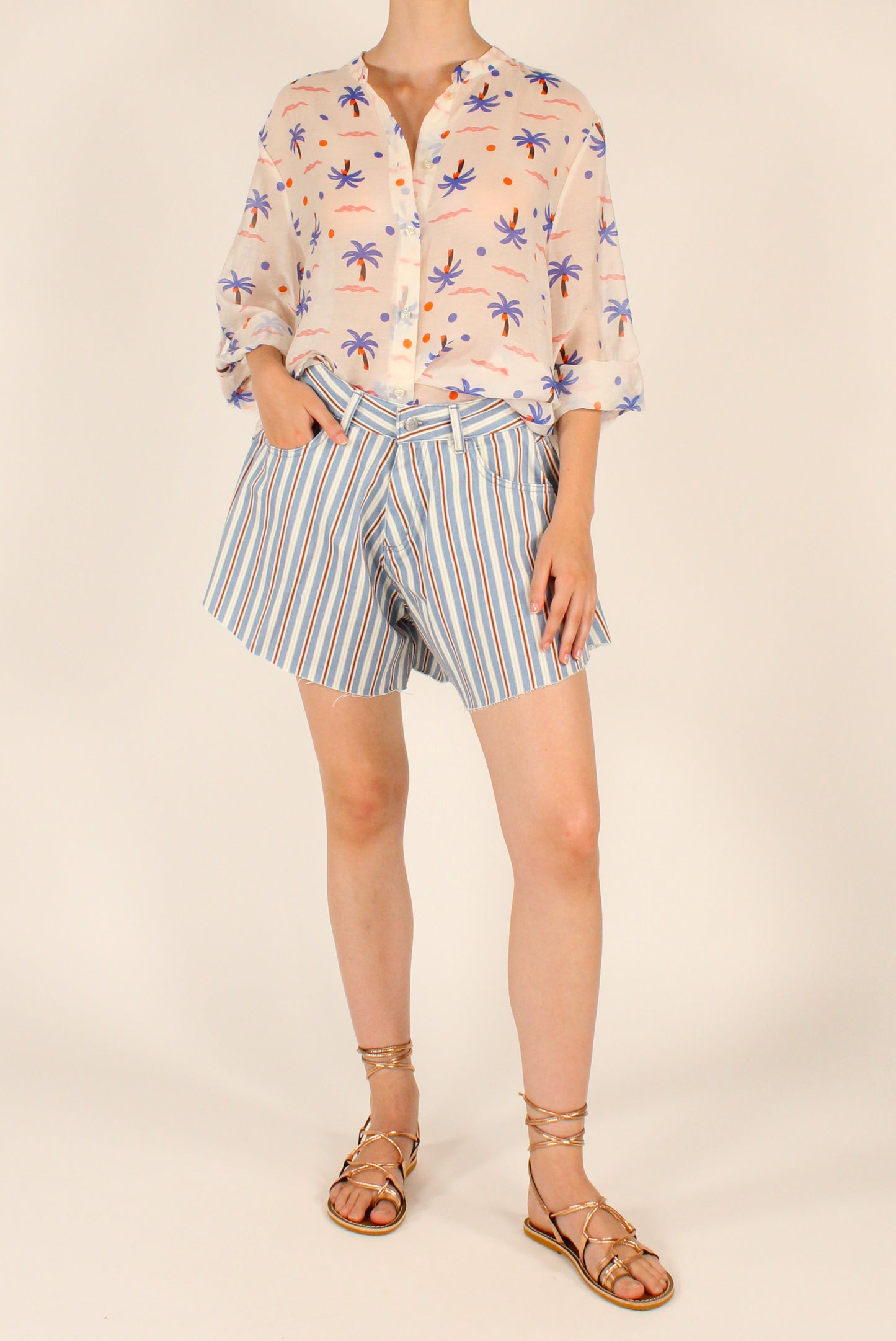 Camicia Stampa Palme Bluette