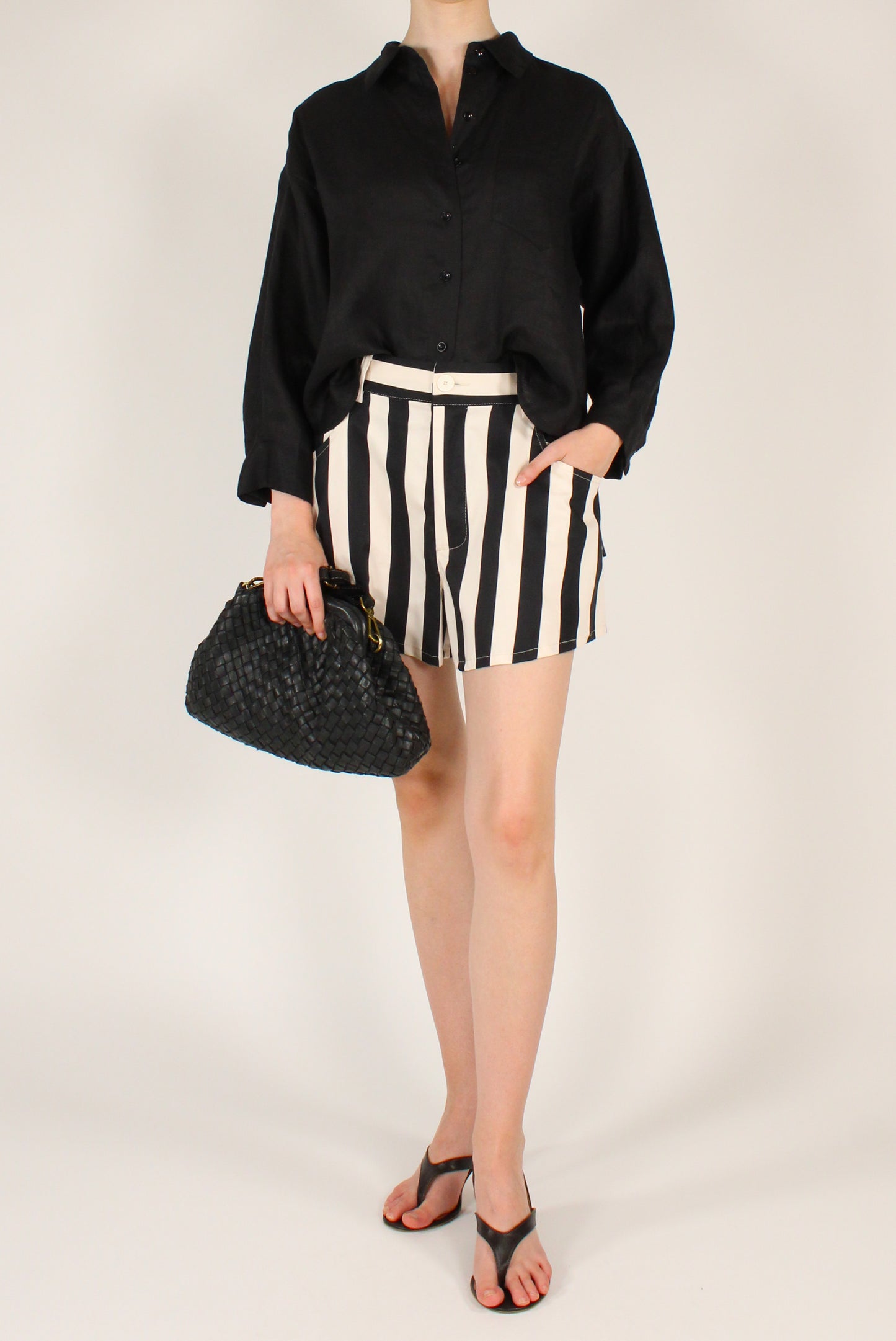 Shorts a Righe in Cotone Elasticizzato