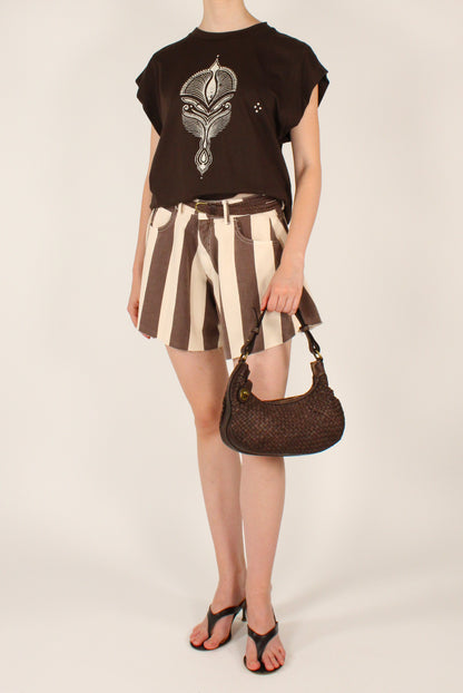 Shorts in Denim a Righe a Farfalla