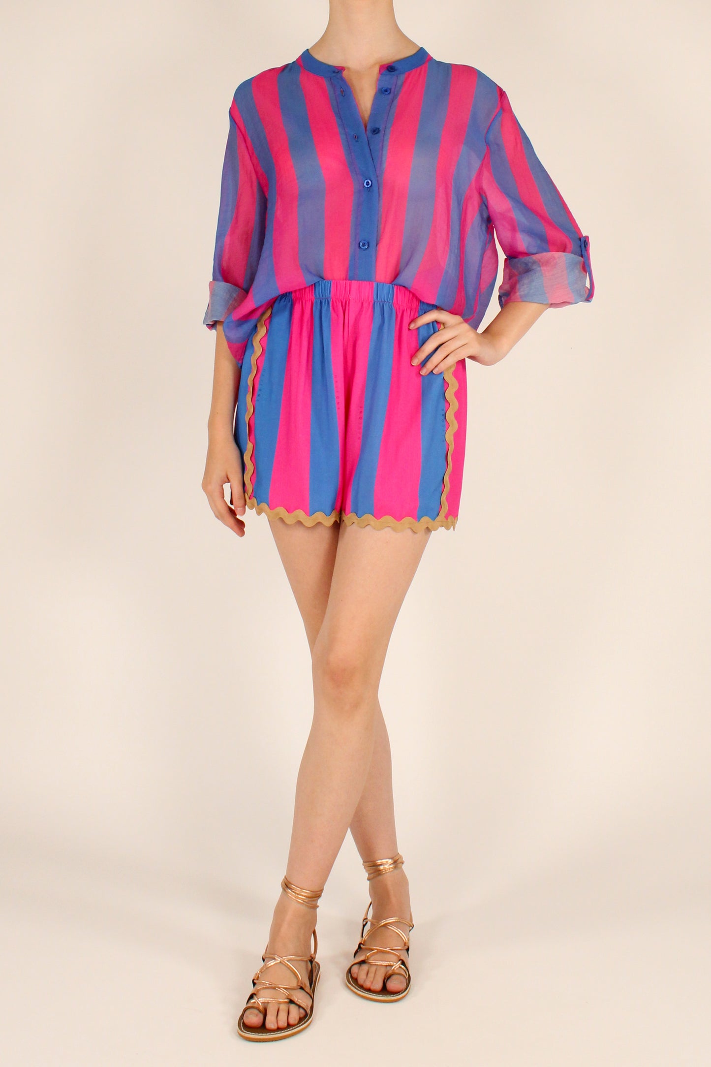Striped Shorts with Contrasting Trim