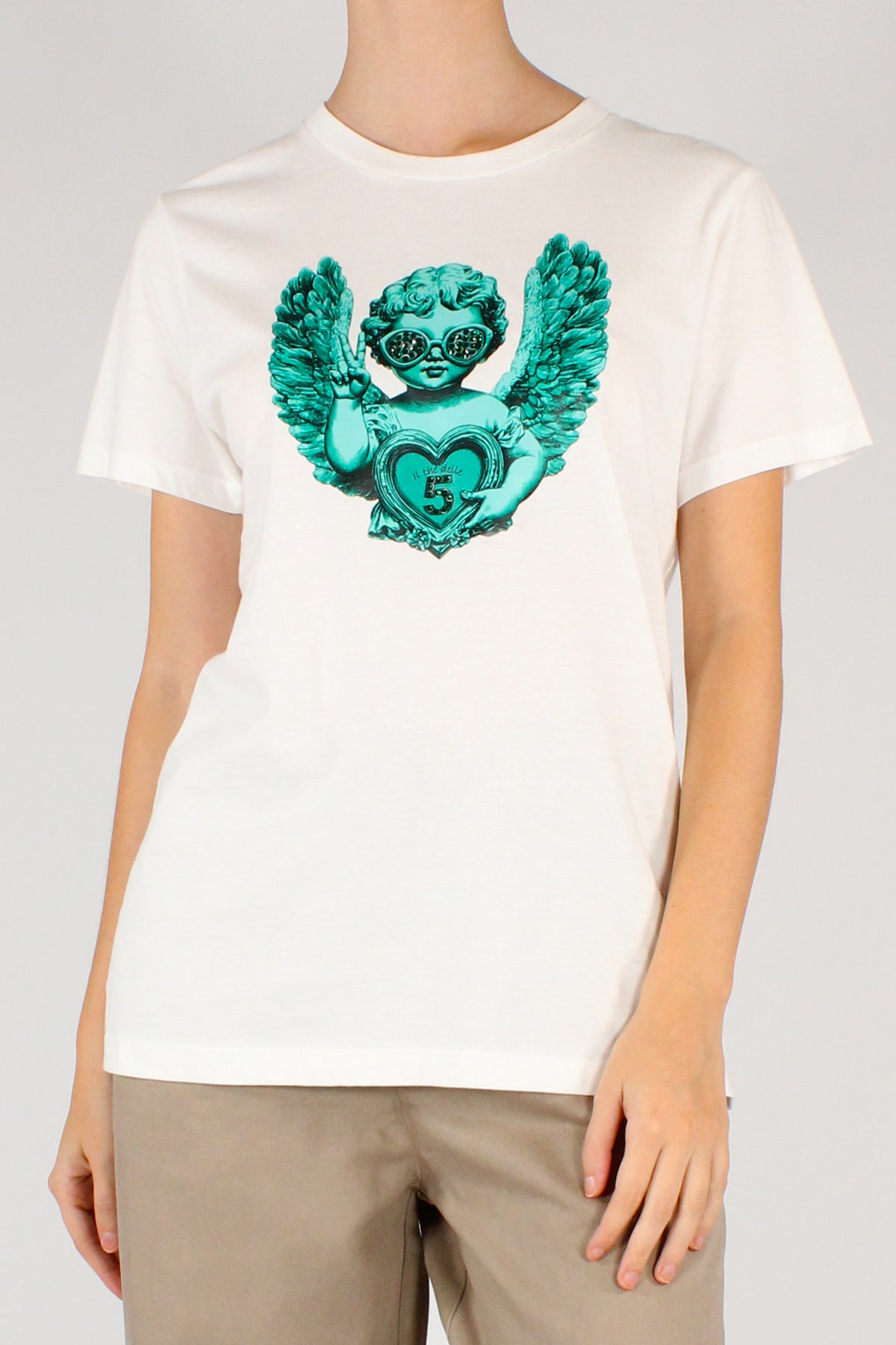 T-shirt Stampa Angelo con Strass