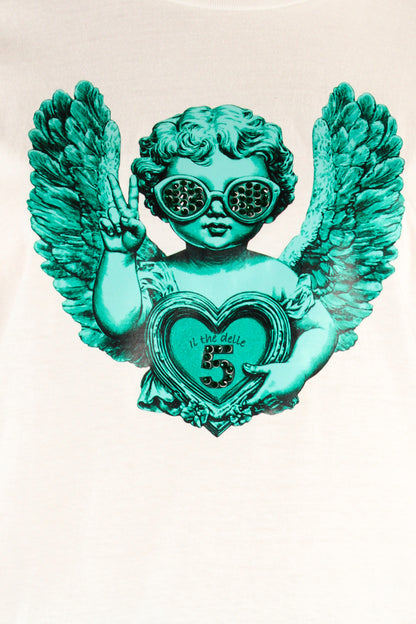 T-shirt Stampa Angelo con Strass