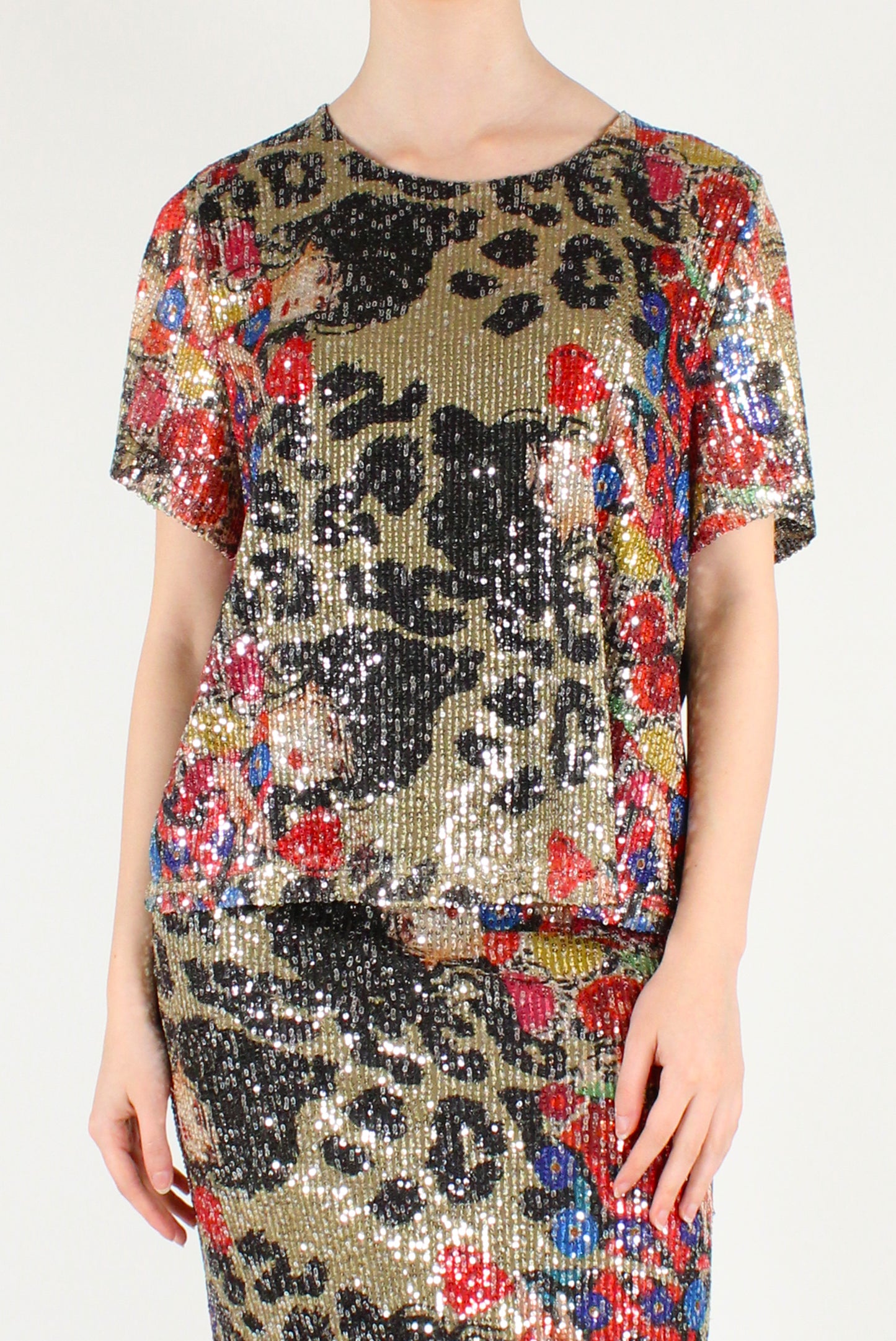 T-shirt Stampa Fantasia Animalier con Paillettes