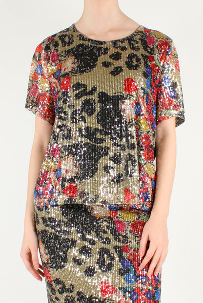 T-shirt Stampa Fantasia Animalier con Paillettes